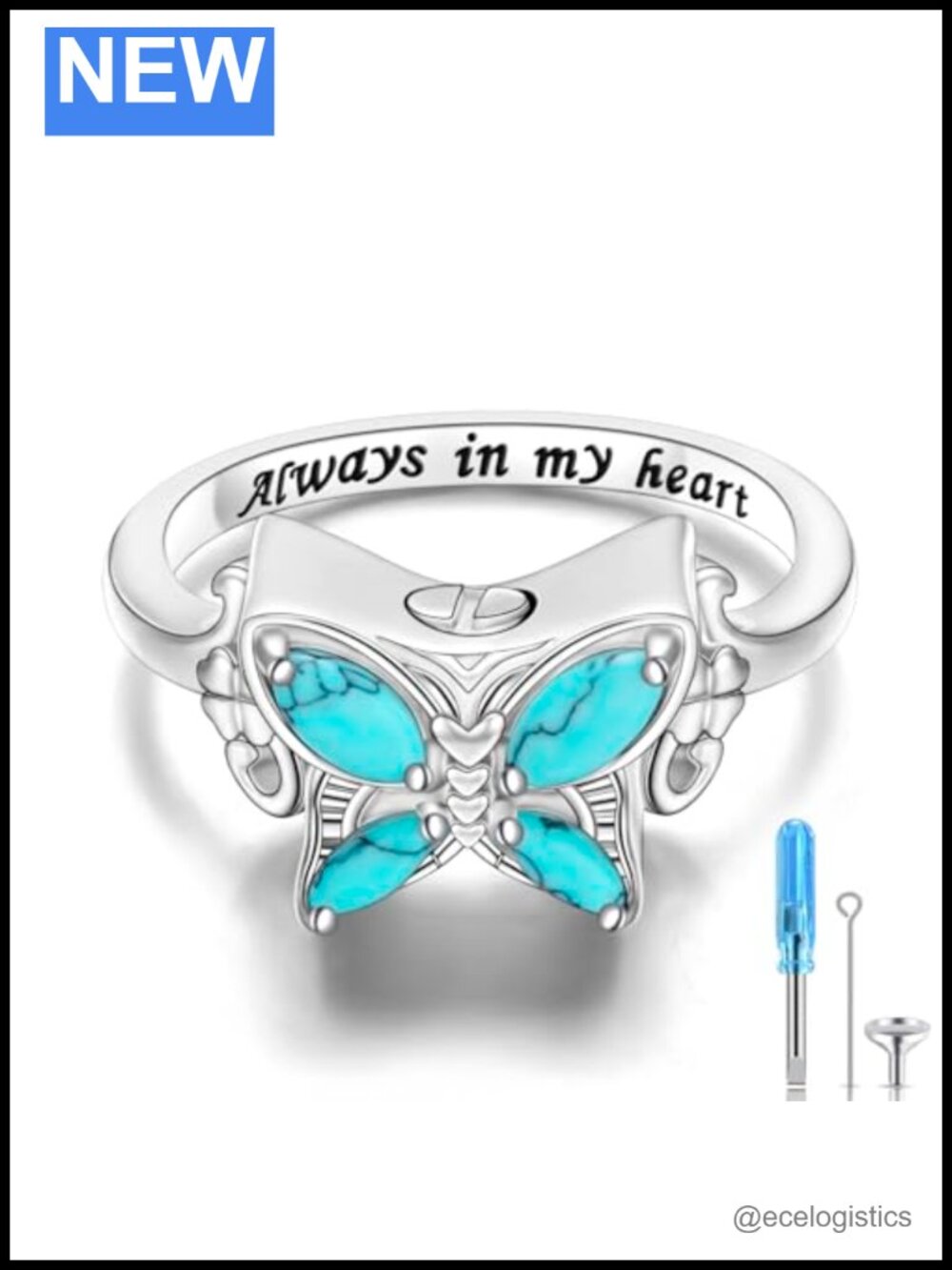 925 Sterling Silver Butterfly Urn Ring Memorial Jewelry Size 7